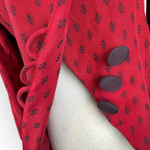 Vintage Red Kimono Style Button Blouse Size 8 - Picture 7 of 9
